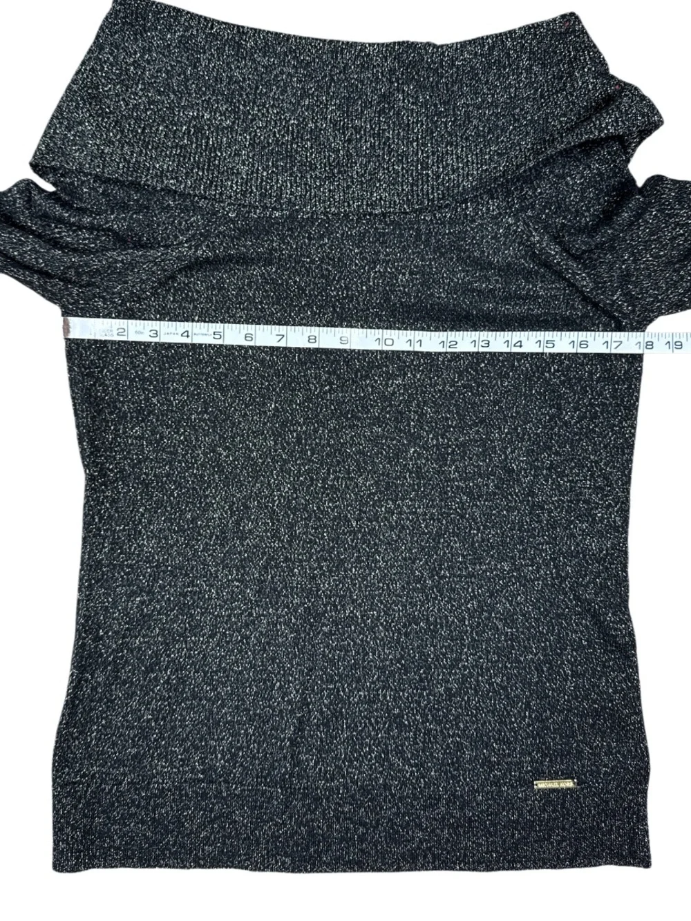 Michael Kors Black and Gold Metallic Off-The-Shoulder Knit Sweater Size Large